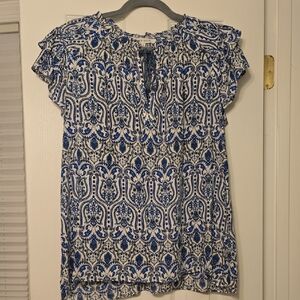 Rose & Olive Blue and White Paisley Blouse